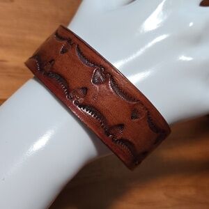 Tandy Stamped Leather Bracelet With Copper Snap